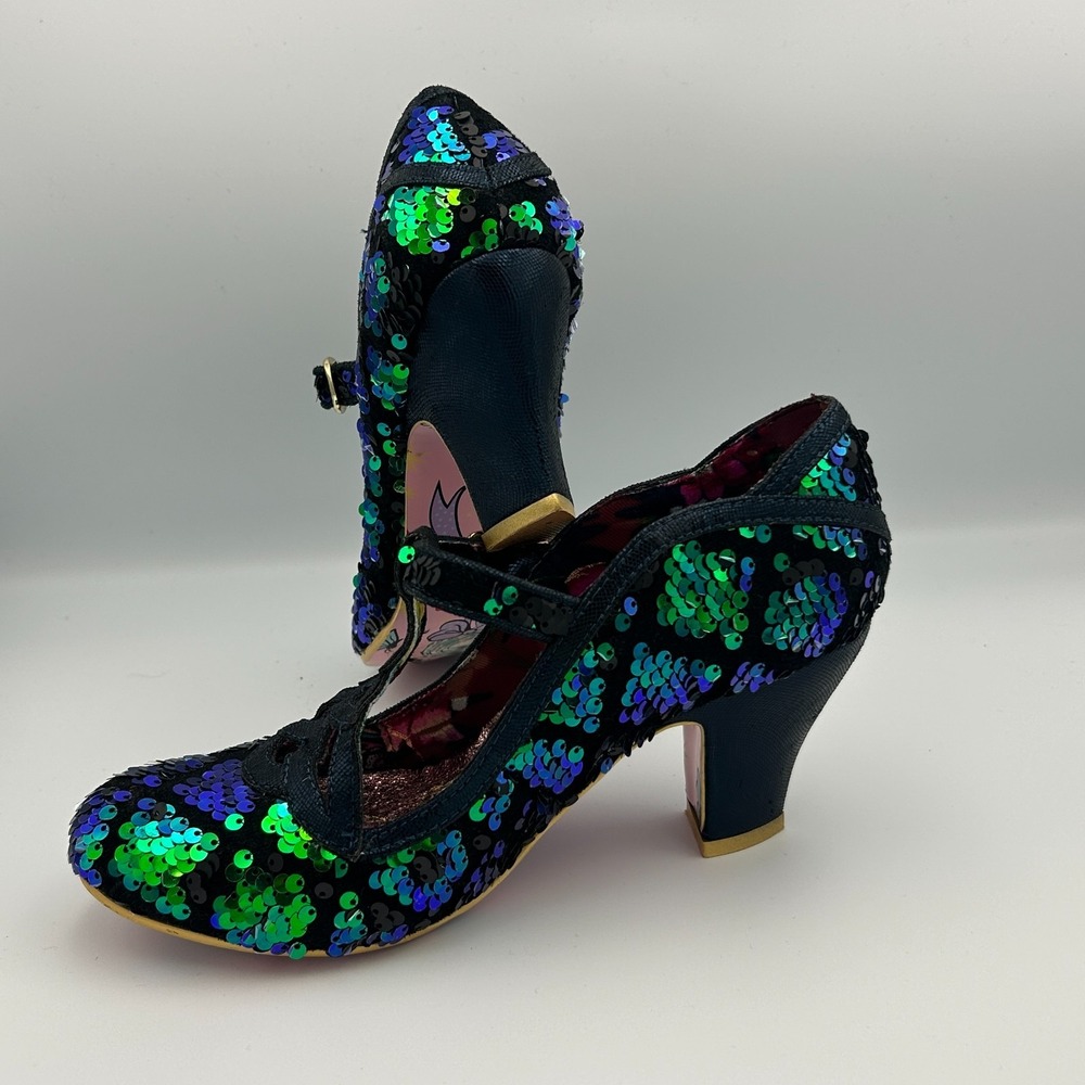 Irregular Choice Green Blue Sequin Party Heels Holiday Christmas Mermaid Oz -6.5 - Picture 3 of 16